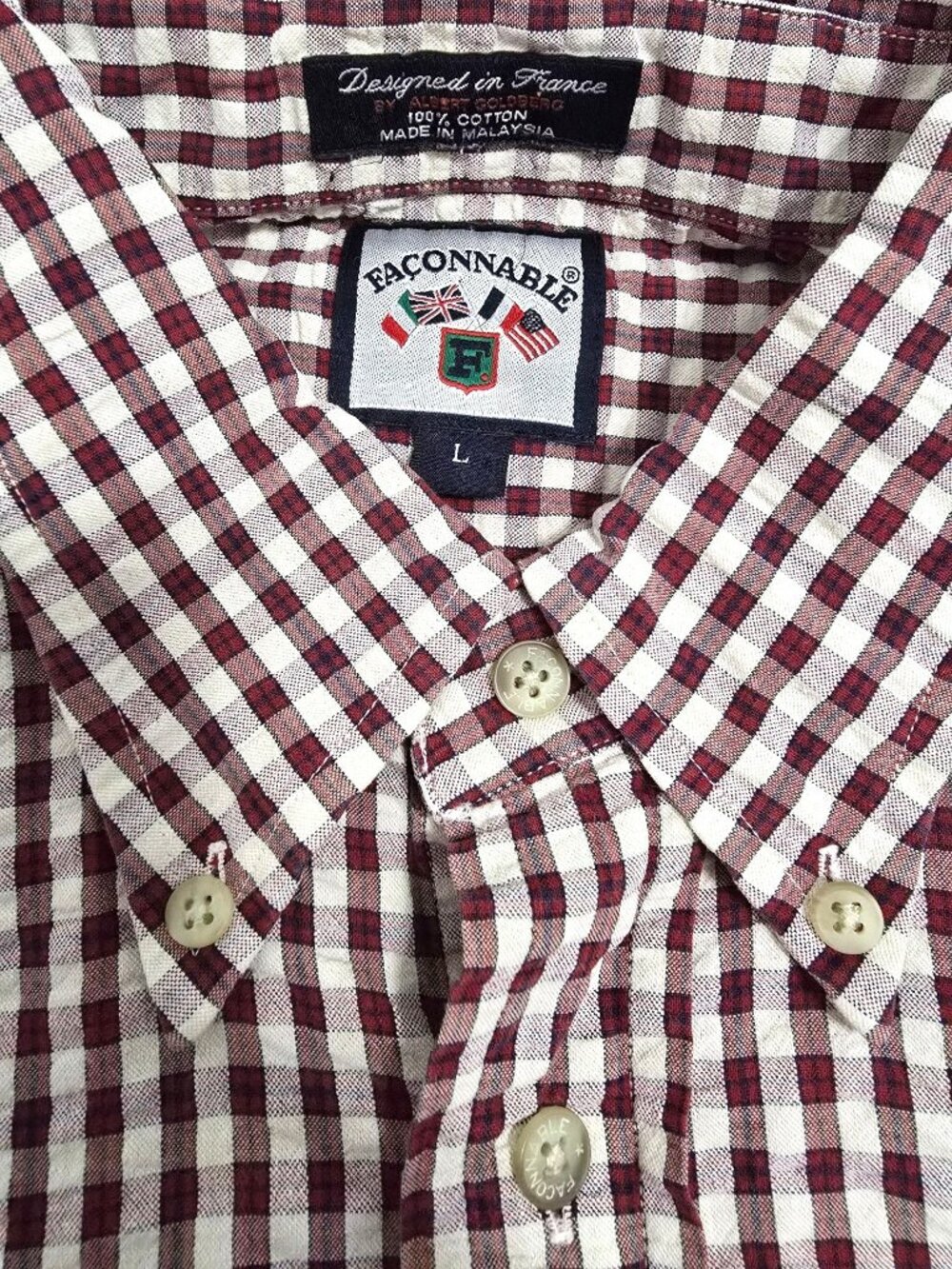Faconnable by Albert Goldberg Mens Red & White Checkered Long-Sleeve Large READ